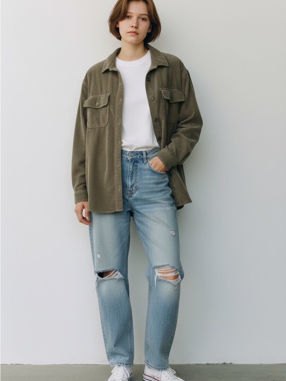 American Eagle Outfitters Olive Corduroy Utility Jacket